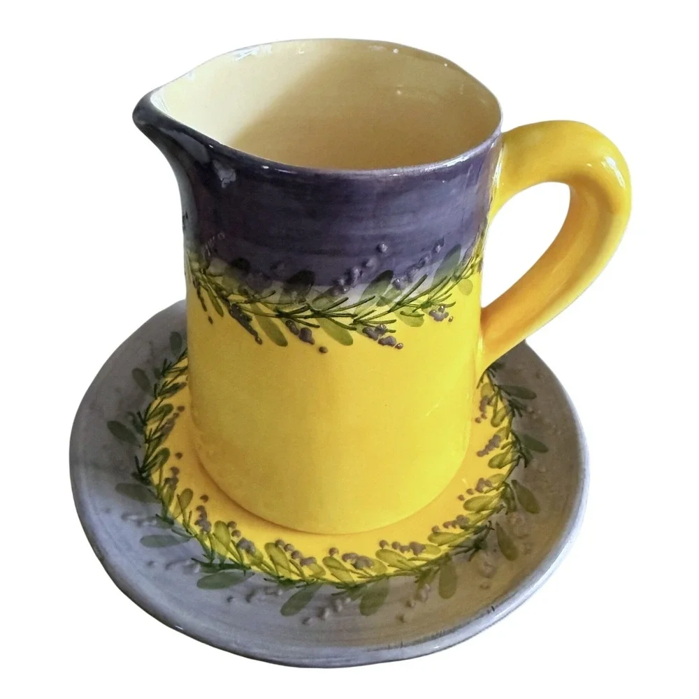 Hand‑Painted French Gravy Pitcher, Underplate • H. Llimona Sayes • Lavender READ